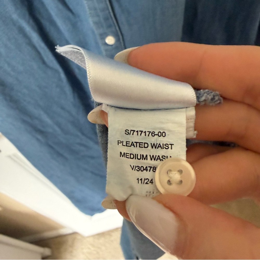 Gap Fit and Flare Midi Shirt Dress Pleat Waist Denim Roll Cuff Medium Wash XLT - Picture 8 of 12